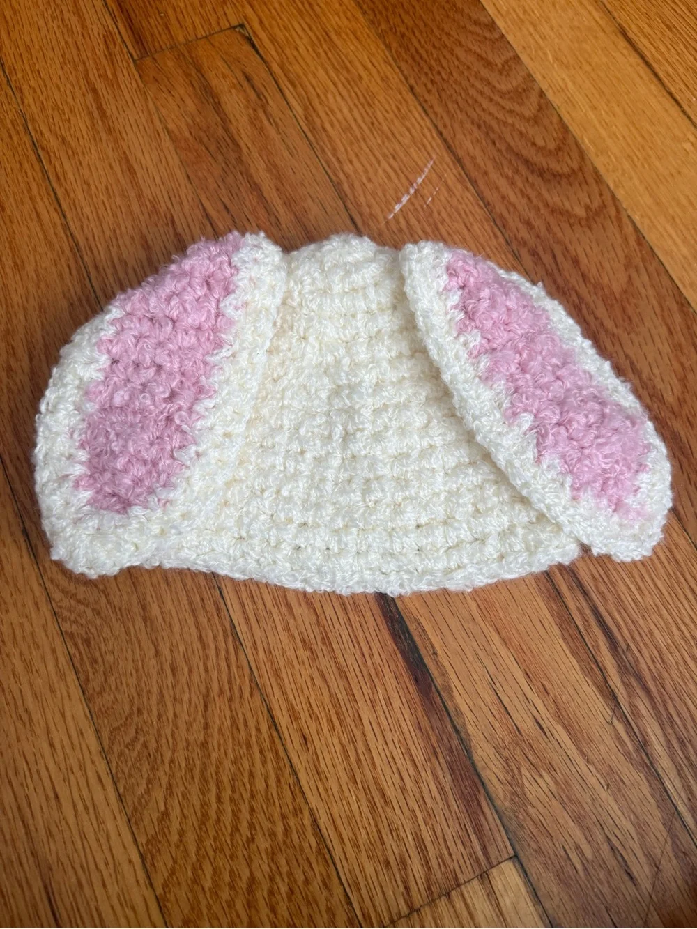 Handmade Cream and Pink Bunny Ear Baby Hat